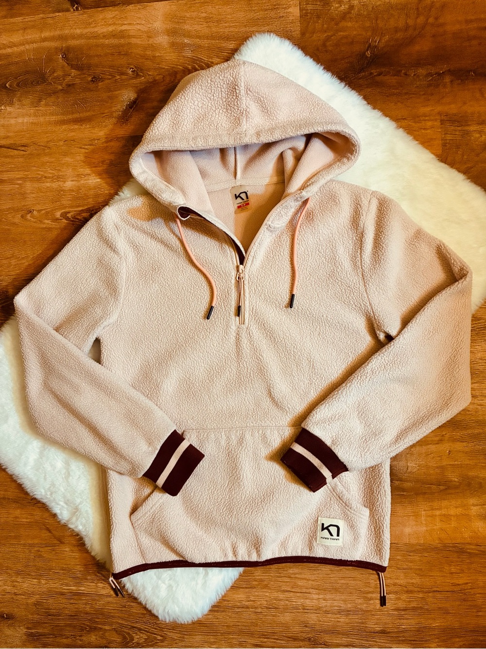 Kari Traa Rothe Hoodie 1/2 Zip Pullover Fleece Hood Side Zips Kangaroo Picket Sm